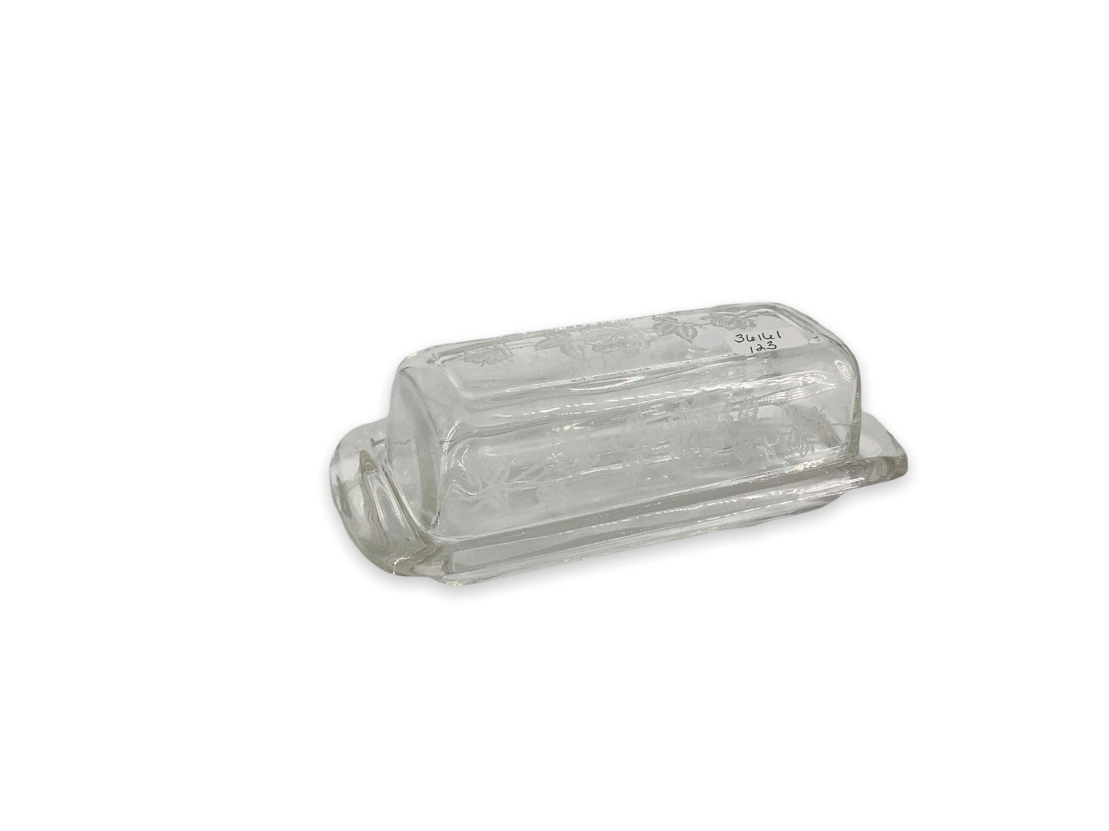 Heisey Cabochon quarter lb. covered butter with rose etch H.: Heisey Cabochon quarter lb. covered butter with rose etch H.