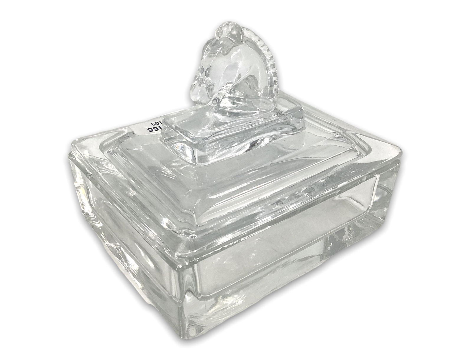 Heisey #1469 late puritan small horse head covered box.: Heisey #1469 late puritan small horse head covered box.