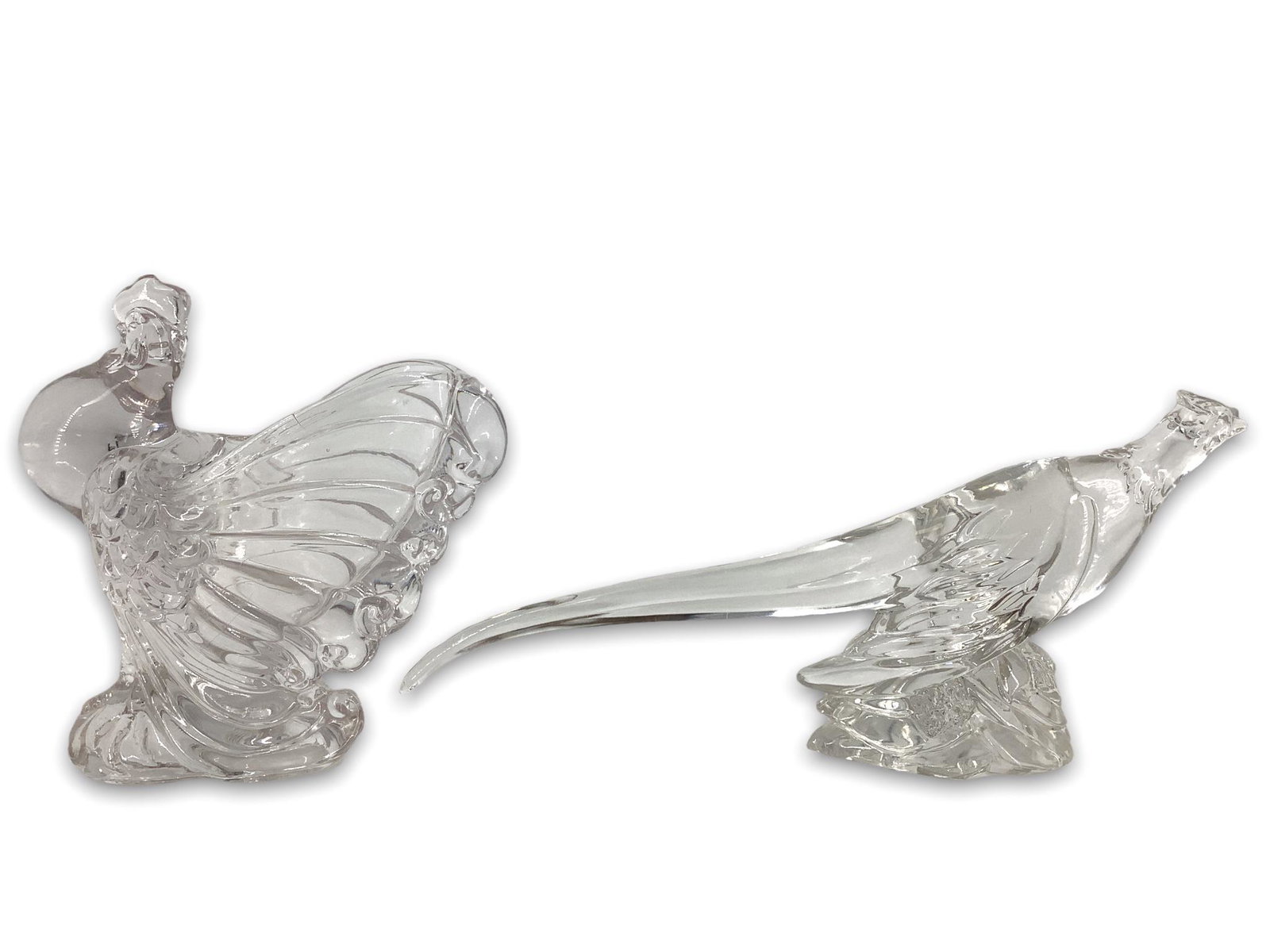 Heisey lot of 2 animals, rooster vase and ring neck pheasant, small chip on back edge of base and (1 of 1)