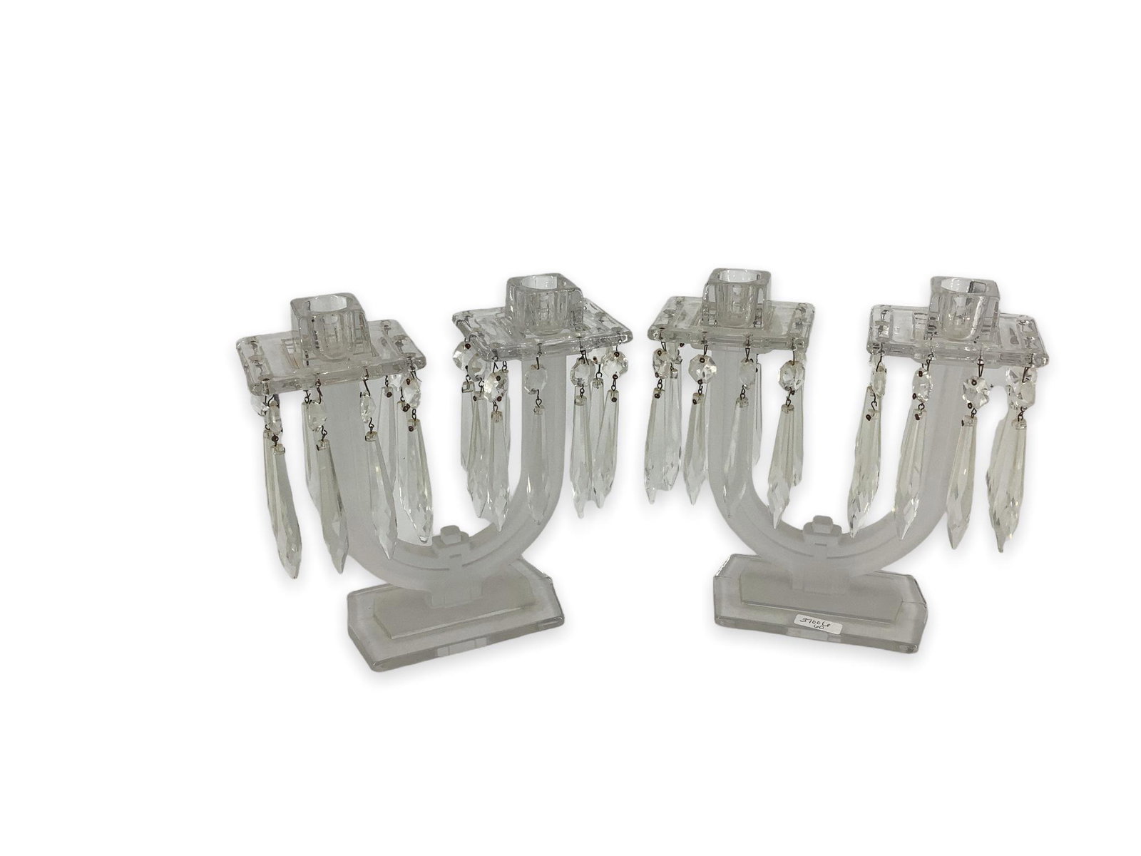 Heisey pair New Era 2 light candelabra’s matte finish.: Heisey pair New Era 2 light candelabra’s matte finish.