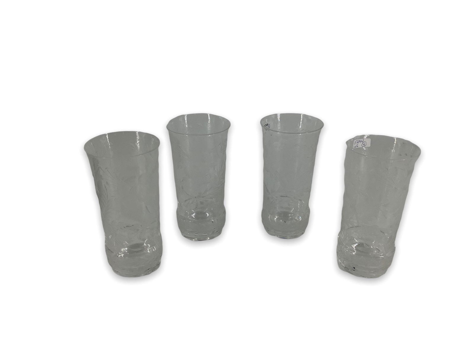 Heisey lot of 4 #4054 Coronation 14 oz. Beverage with flower and leaves cutting by Max Seidel. This (1 of 2)