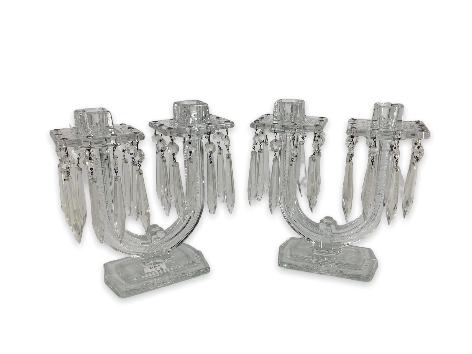Heisey pair #4044 new era 2 light candelabras complete with chateau cutting: Heisey pair #4044 new era 2 light candelabras complete with chateau cutting
