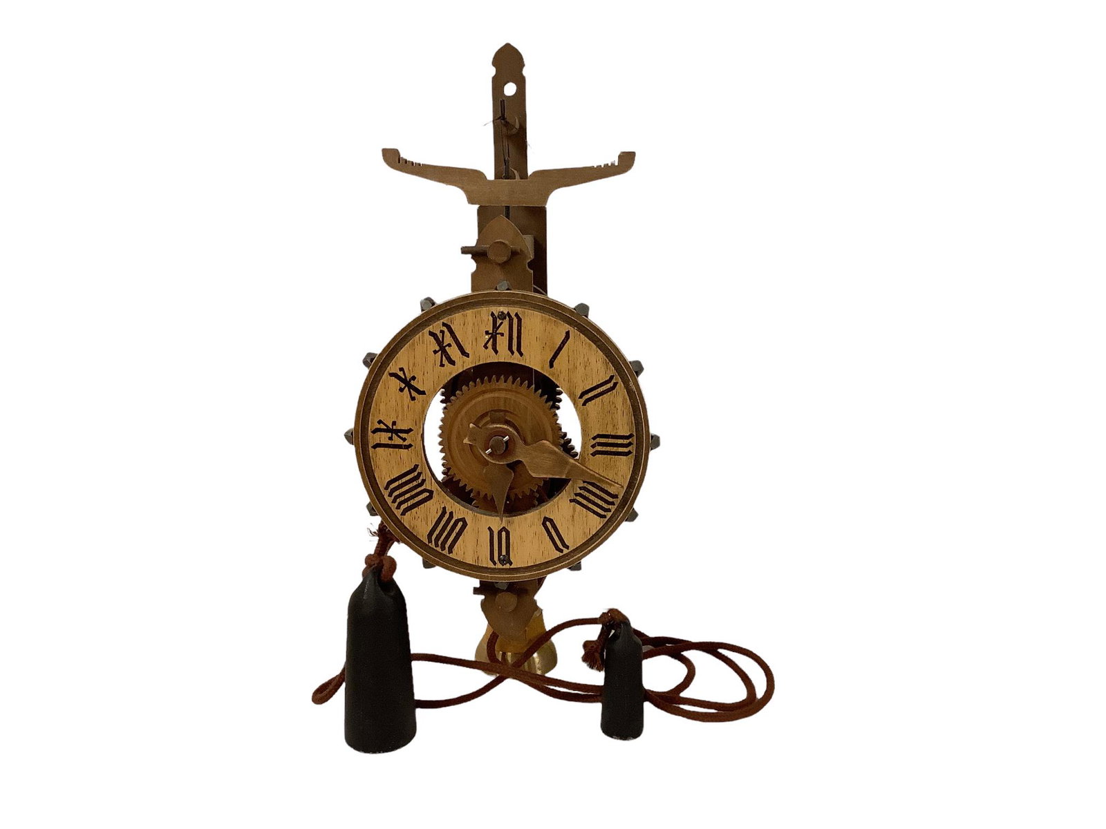 Wood folio wall clock with wooden gears. 15.25"h.: Wood folio wall clock with wooden gears. 15.25"h.