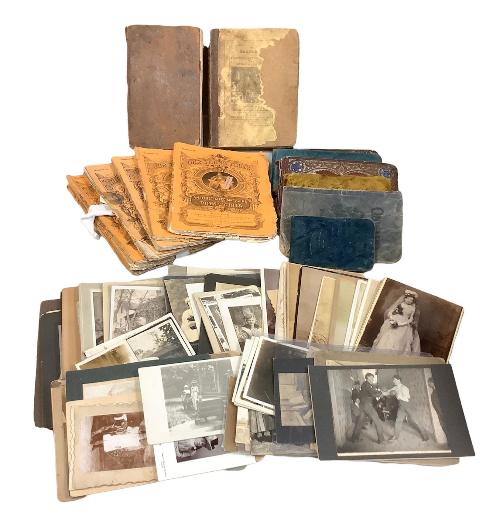 Approx 50 photographs ranging from 1.5"x2" to 5"x8", 8 "our young folks" magazines, autograph books (1 of 1)