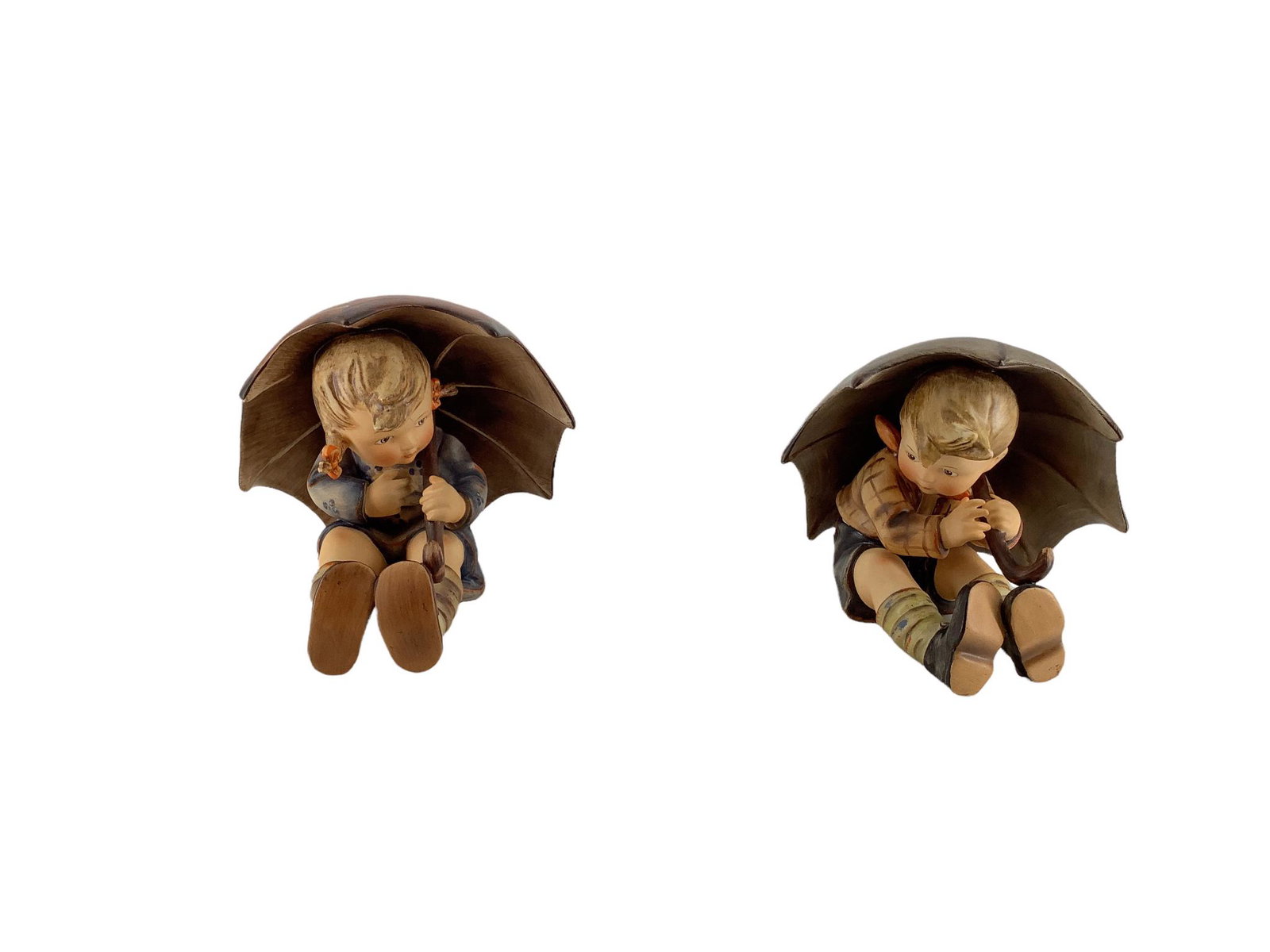 2 Hummel Figures, both with full bee mark - 5" Umbrella boy and girl. (1 of 2)