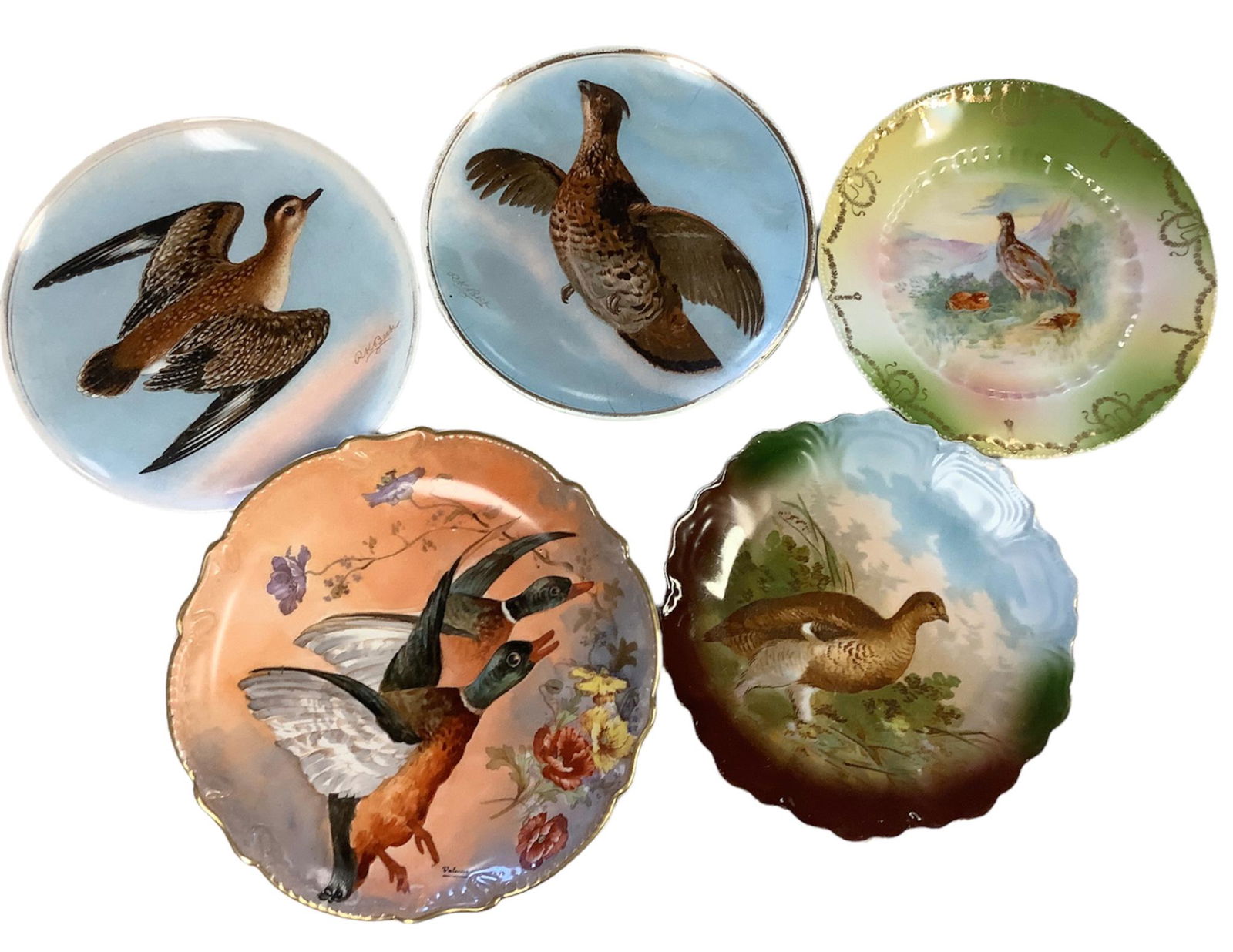 Lot of game plates. Limoges France Handpainted Mallards in flight "Valentina" 10 3/4". RK Beck (1 of 3)