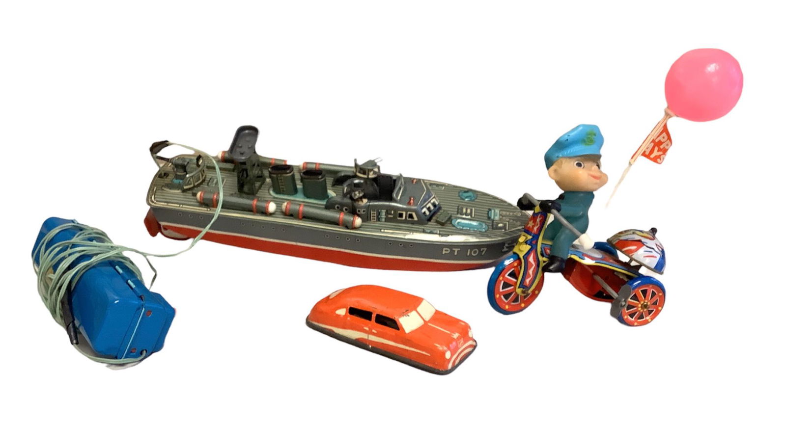 Vintage battery operated PT 107 Torpedo Boat with box, Linemar Toys. 11" Long - Has not been tested. (1 of 2)