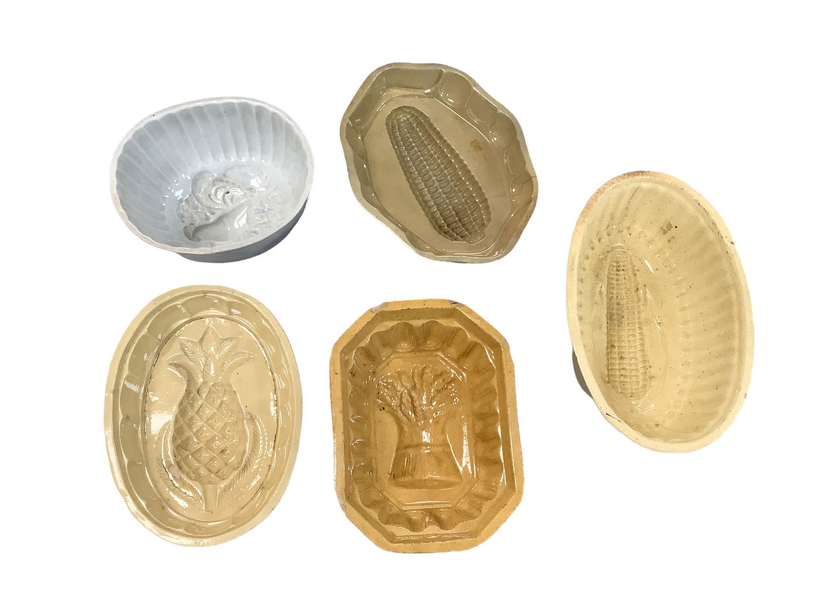 5 stoneware food molds - various shapes and designs in tans, gray and gold - sizes from 6.5" to 9.5 (1 of 1)