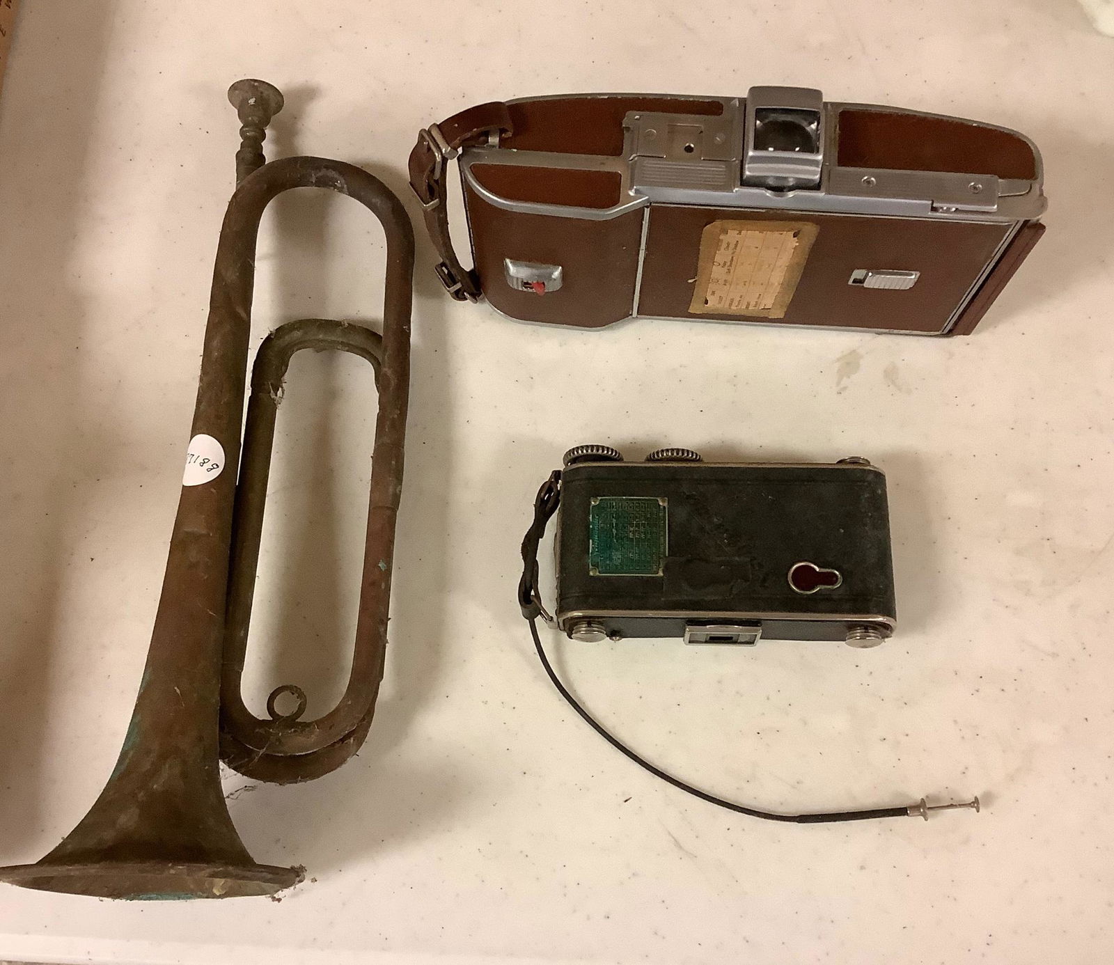 Vintage bugle and two cameras. (1 of 1)