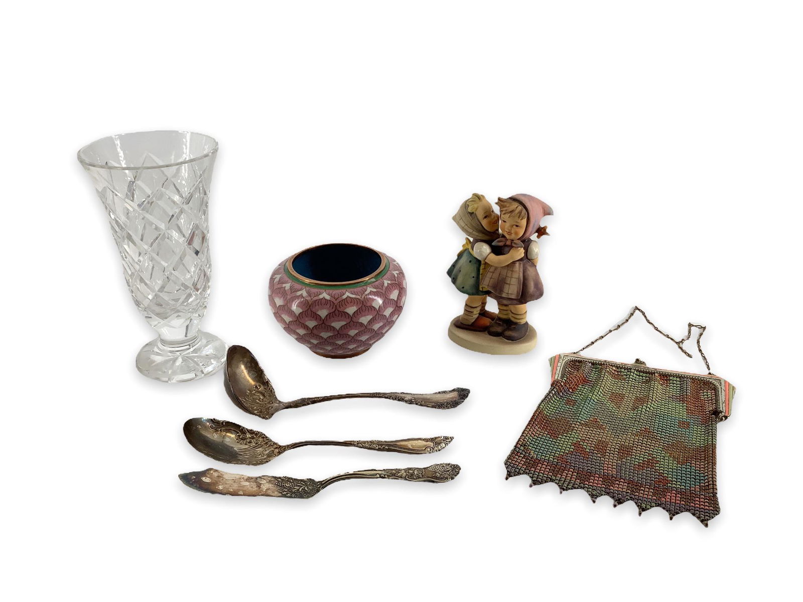 Lot of miscellaneous items including 7" Signed Waterford vase, Hummel figure "Telling Her Secret", (1 of 2)
