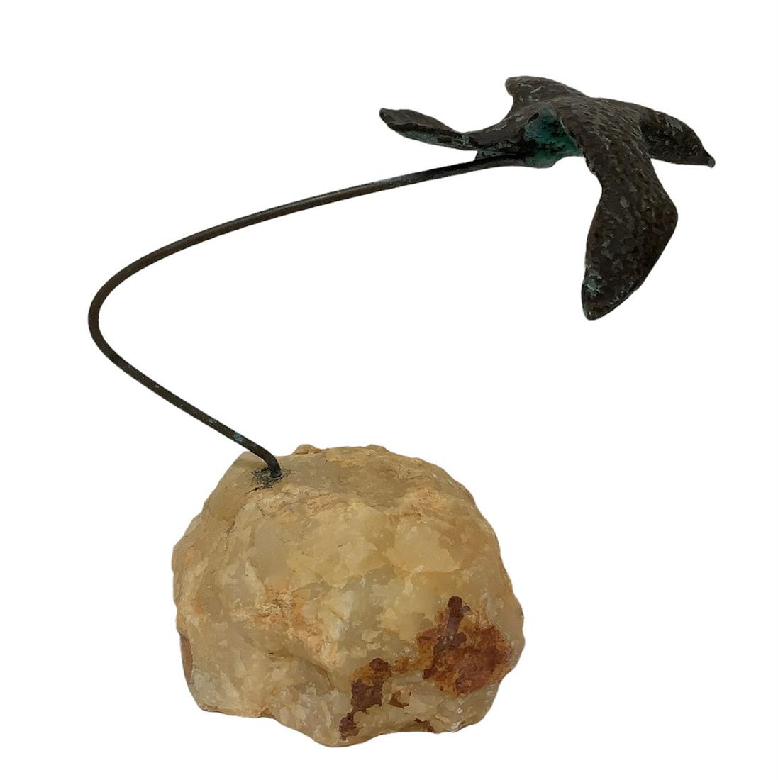 Bird sculpture 10" bronze bird on a milky quart crystal base. Heavy. (1 of 1)