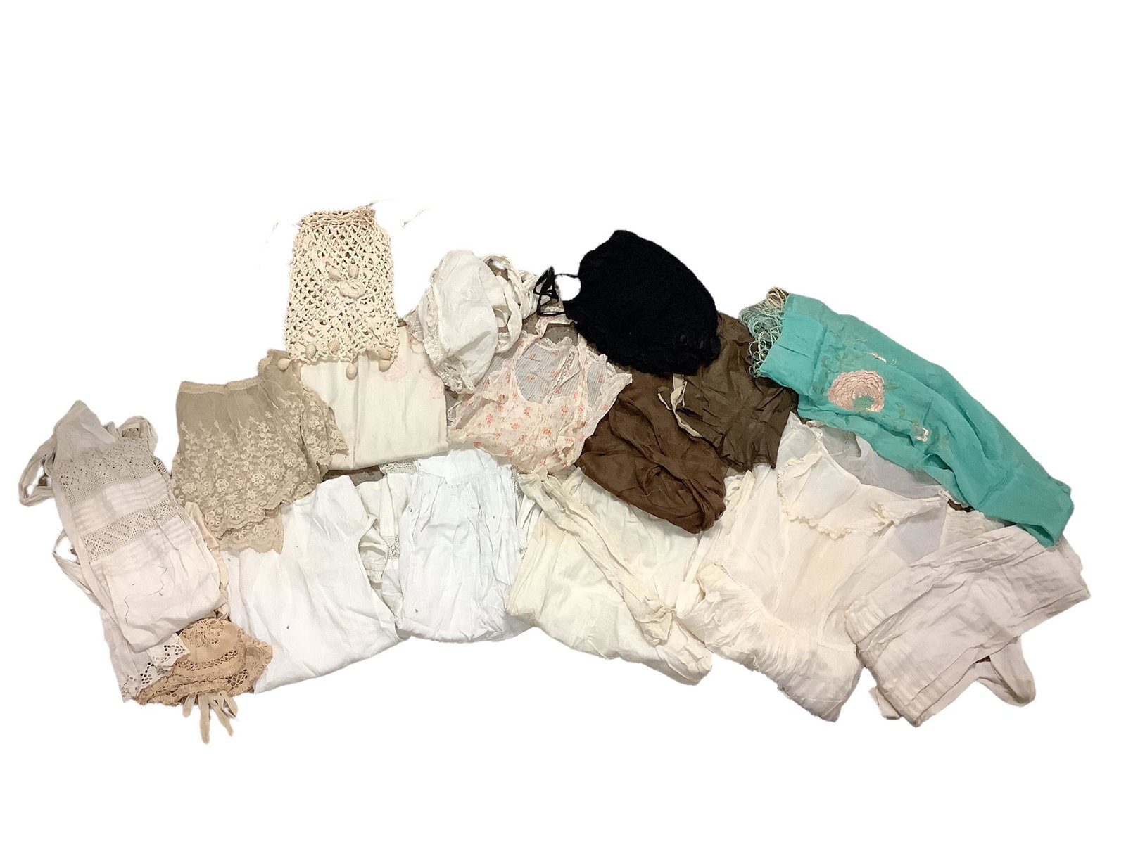 Lot of infants/children clothing including dresses, skirts and aprons and women accessories: Lot of infants/children clothing including dresses, skirts and aprons and women accessories including bonnets, scarf and bag
