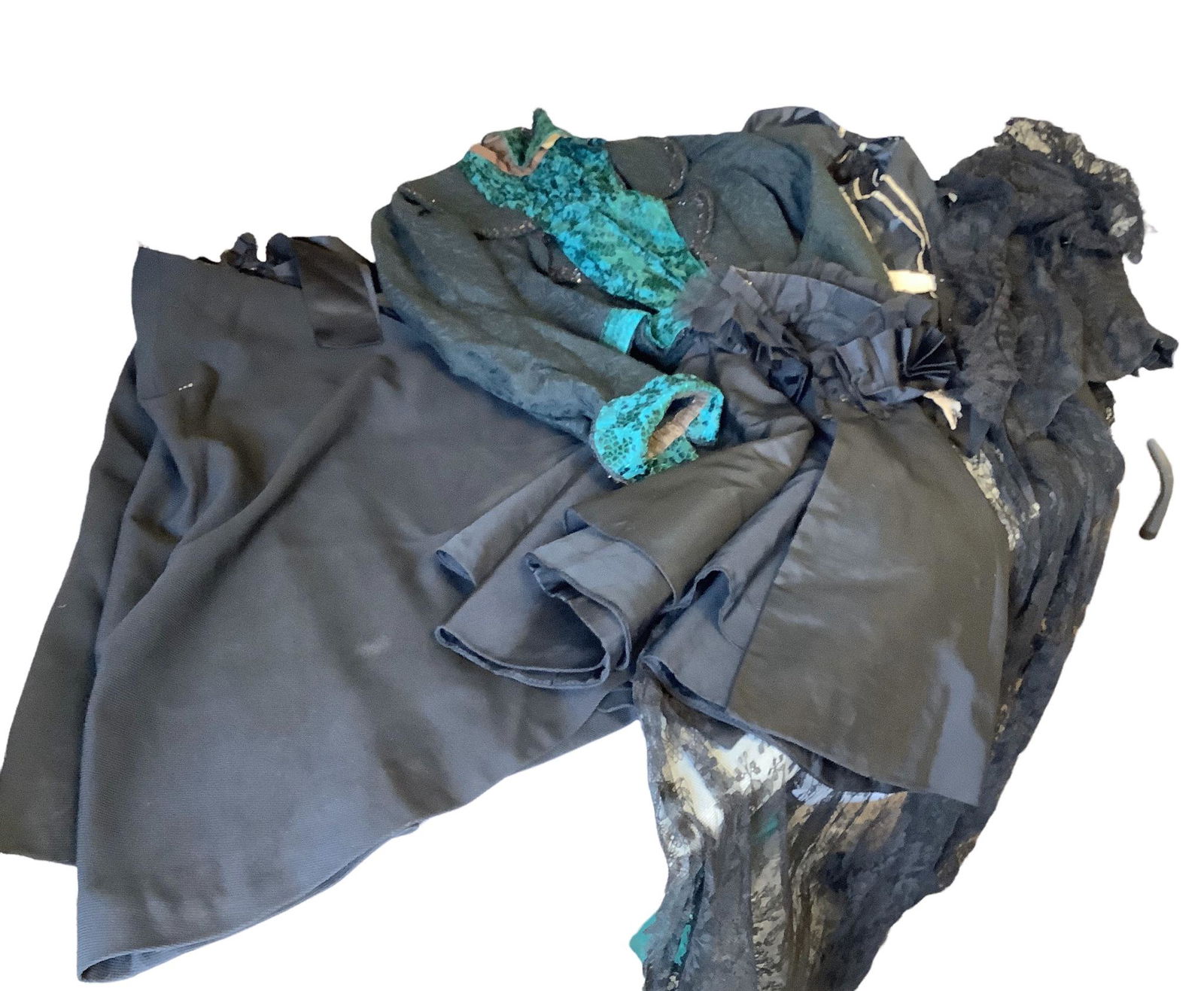 Ladies vintage clothing. Lot of 4. Two black capes, sequined black and turquoise dress jacket and a (1 of 3)