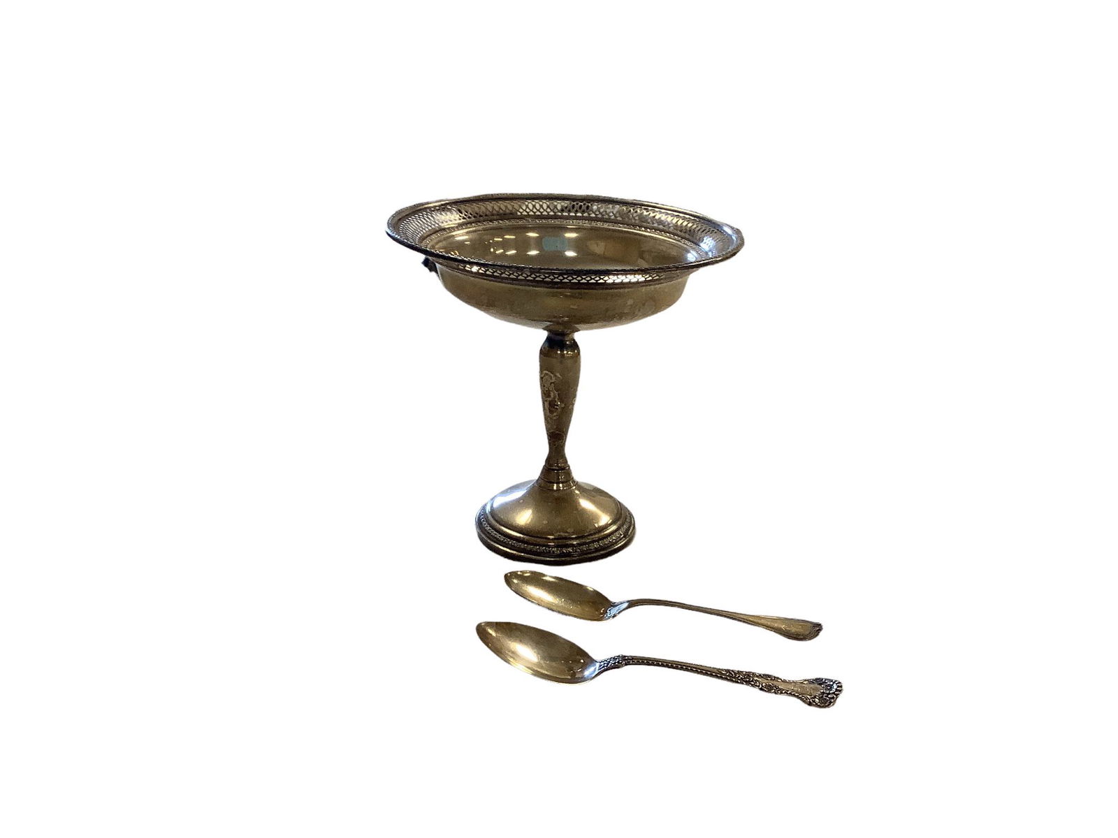 Weighted Sterling compote dish and 2 sterling spoons. (1 of 1)