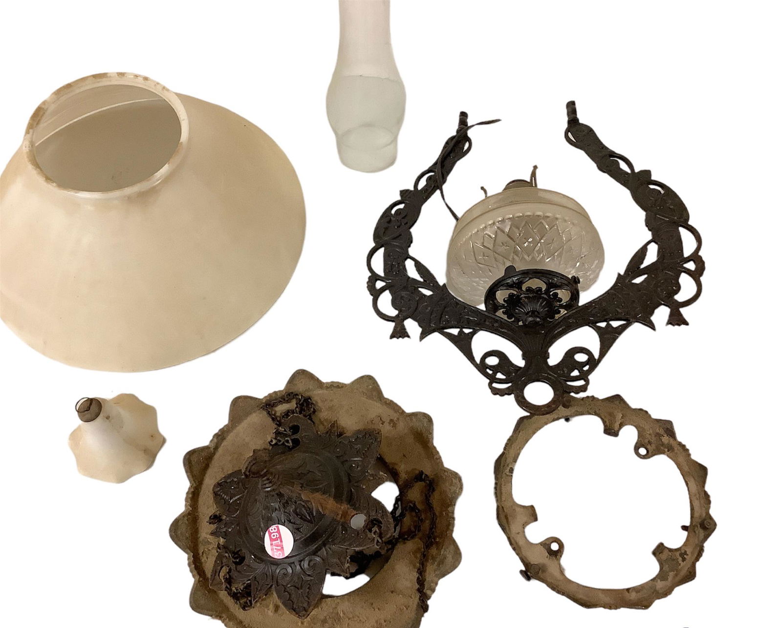 Cast iron hanging light with shade and Hurricane shade. (1 of 1)