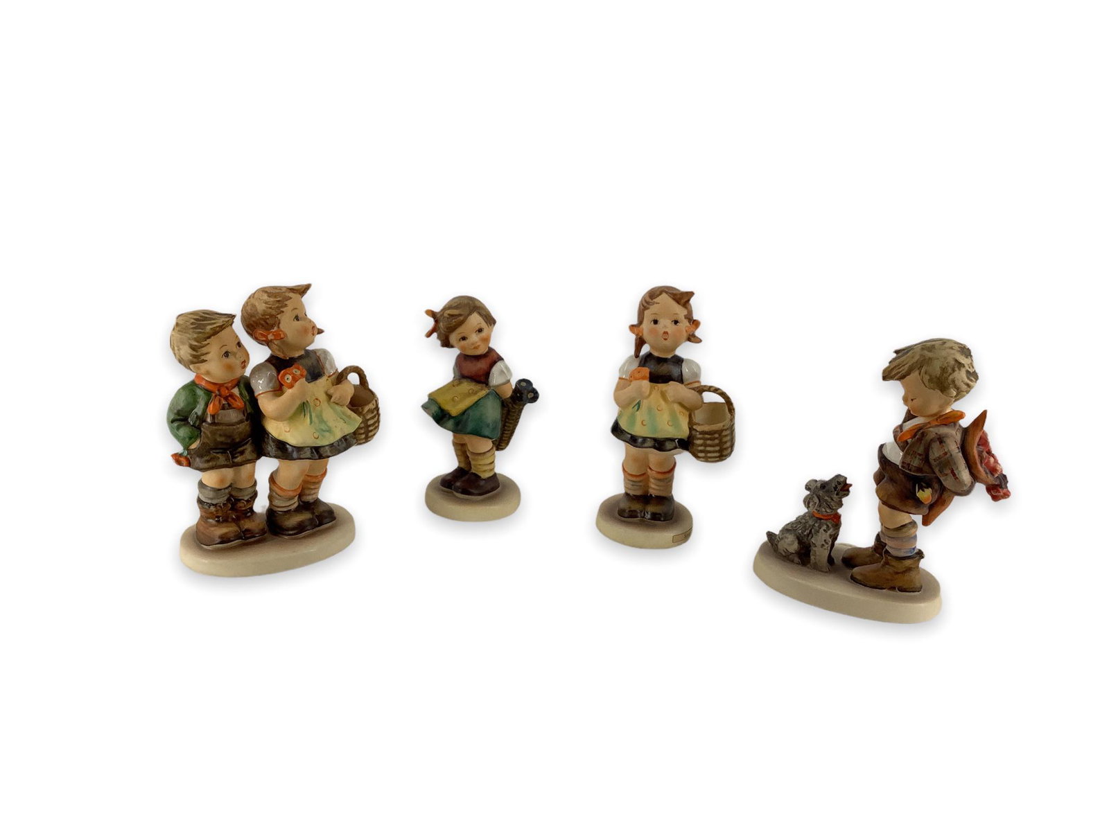 Lot of 4 Hummel figures which include "Sister ", "Bashful Girl", "Not for You", and "To Market". All: Lot of 4 Hummel figures which include "Sister ", "Bashful Girl", "Not for You", and "To Market". All range 4.5 - 5.5" tall.