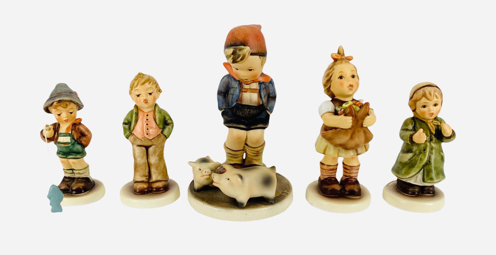 5 H.J. Hummel Goebel figurines, Steadfast Soprano 4" with box, Farm Boy 5" with box; Little (1 of 2)