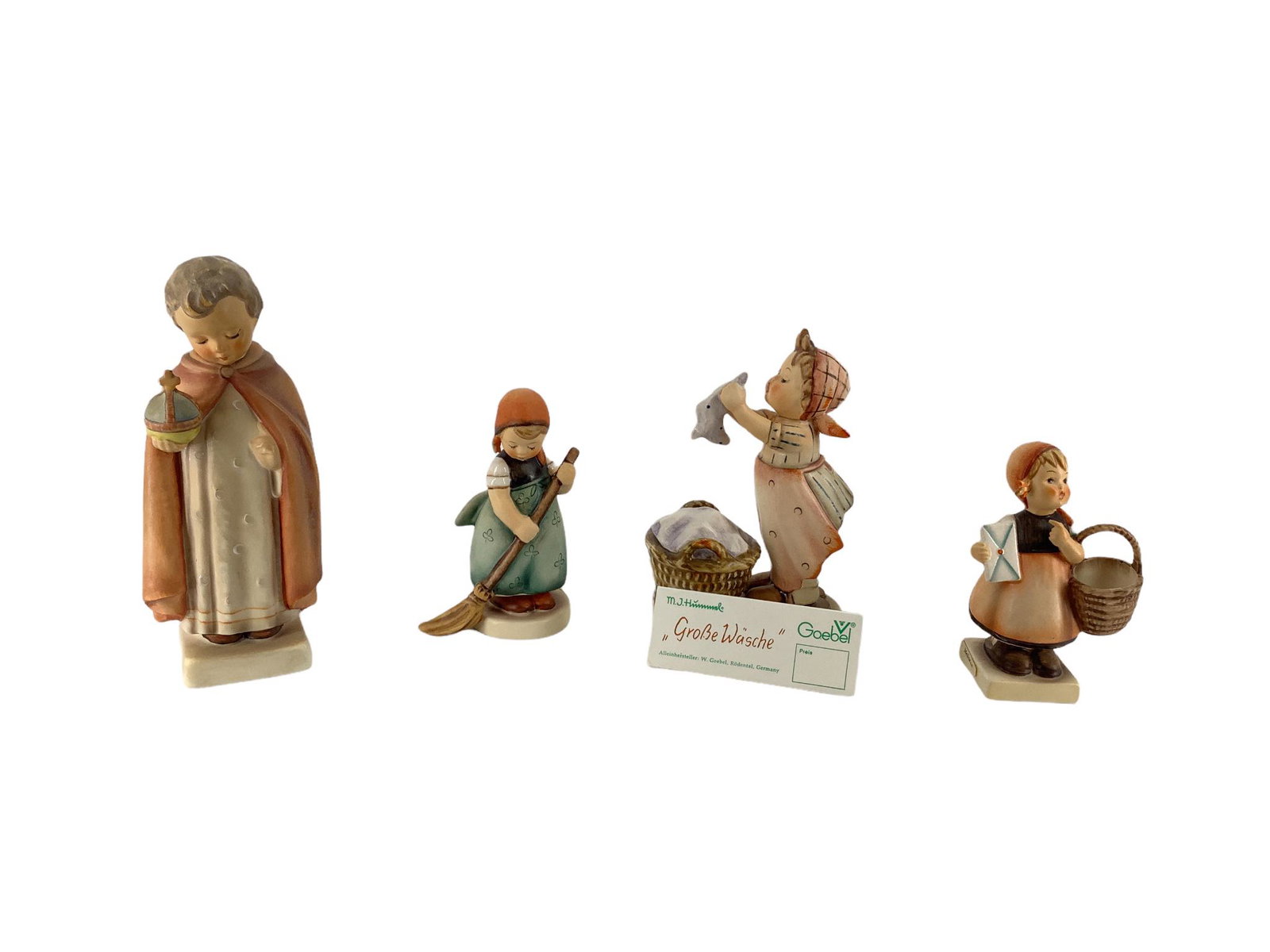 Lot of 4 Hummel figures which include "Holy Child", "Wash Day", "Little Sweeper", and "Meditation ".: Lot of 4 Hummel figures which include "Holy Child", "Wash Day", "Little Sweeper", and "Meditation ". All range 4.5 - 6.5" tall.