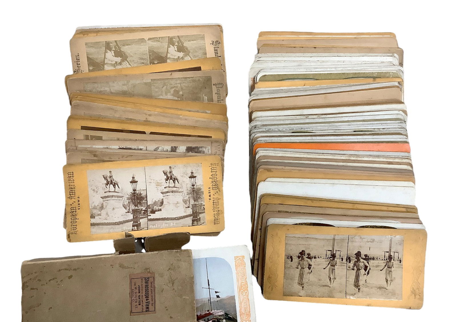 Stereoview Cards - lot of approximately 155. People, places and things in both black and white and (1 of 3)