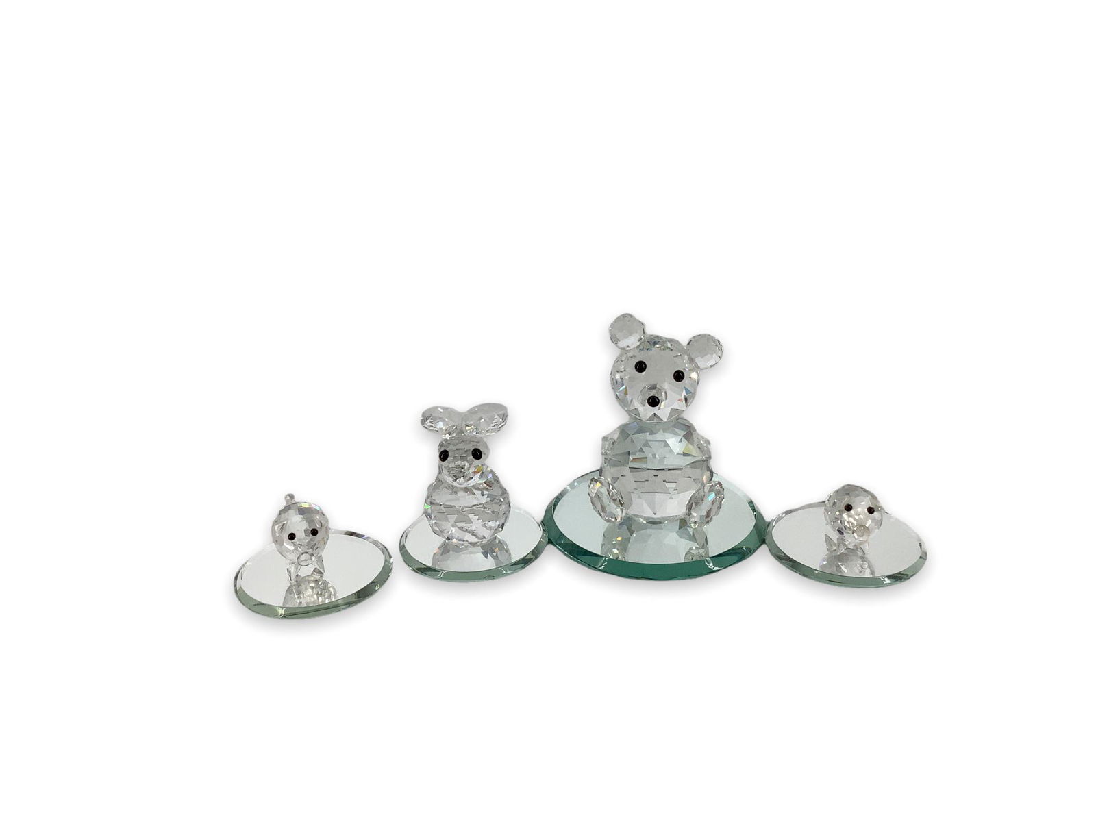4 signed Swarovski Crystal figurines and mirrored under plates including 3" bear, 1.75" rabbit and 2 (1 of 2)