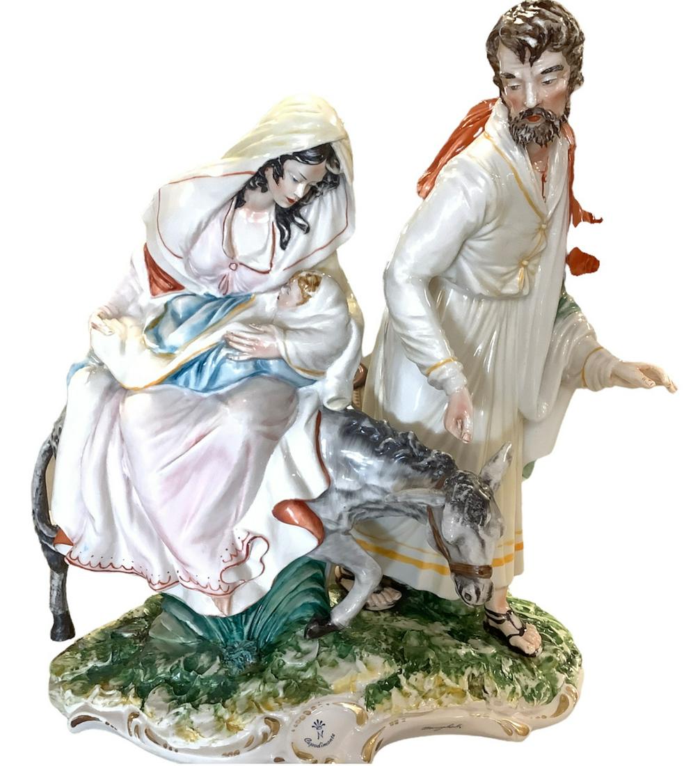 Capodimonte porcelain statue signedMoneghetti. 14 7/8" H x 14 7/8 " W 7 1/2" D.: Capodimonte porcelain statue signedMoneghetti. 14 7/8" H x 14 7/8 " W 7 1/2" D.