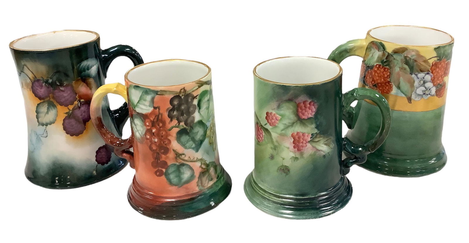 Lot of 4 Vintage Pottery. T&V Limoges Raspberries and Leaves Stein, measures 5 1/2" x 4 1/2" at base (1 of 1)