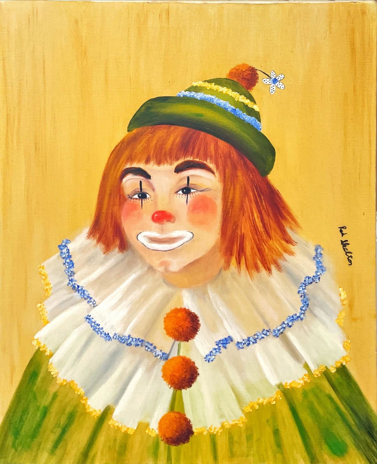 Red Skelton clown painting, unframed. 22" x 28". Signed middle right. (1 of 1)