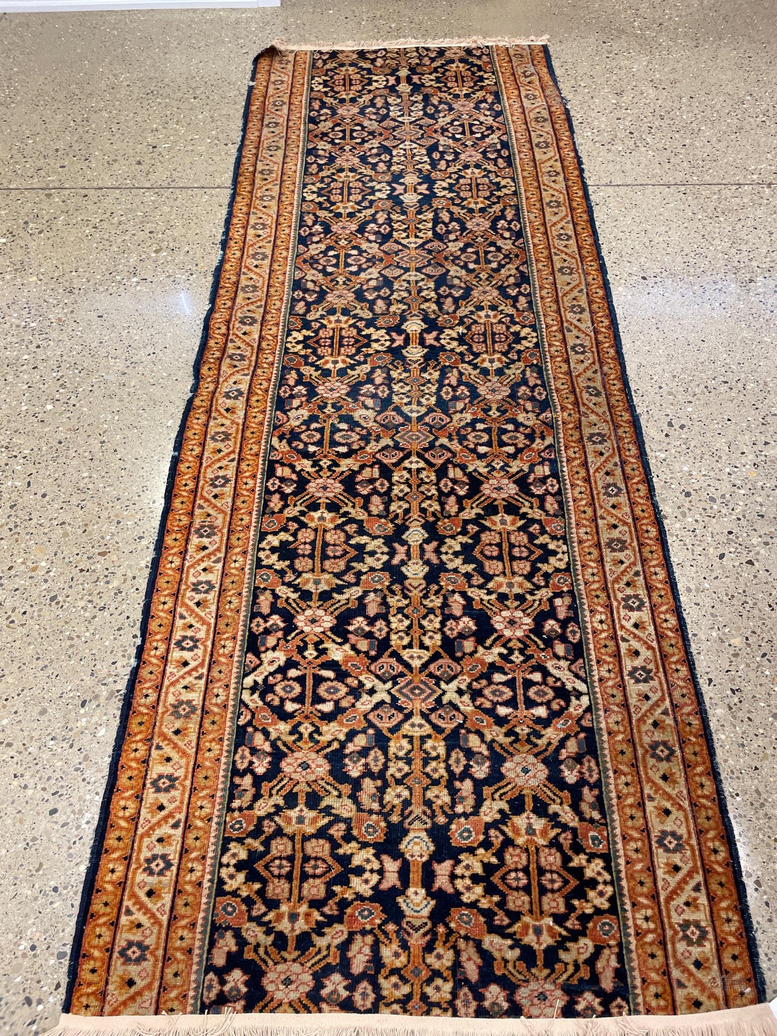 Antique Mahal runner rug, circa 1920's, 3' 7" x 10' 3". (1 of 5)