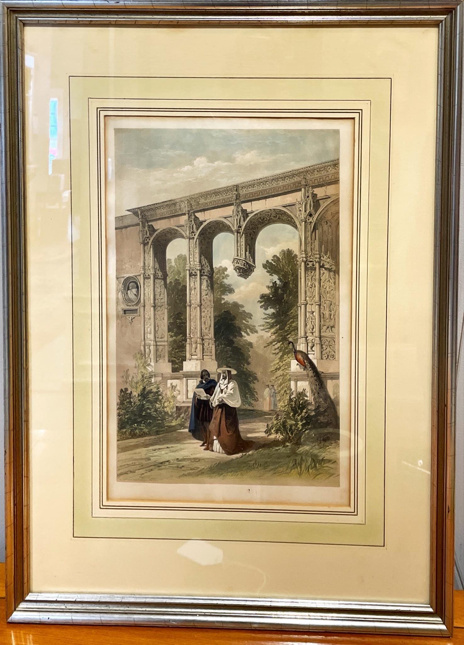 Hand colored print, men in arch way. 22" x 27" (1 of 1)