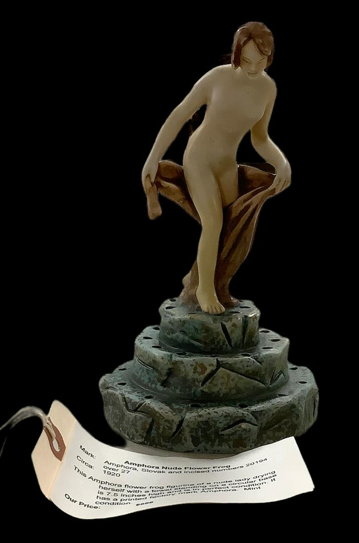 Amphora nude flower frog 7.5" tall, factory marked and stamped 20194 over 27: Amphora nude flower frog 7.5" tall, factory marked and stamped 20194 over 27