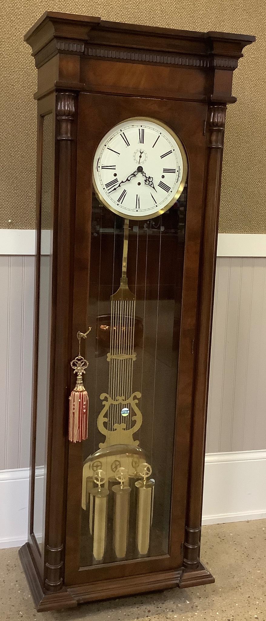 Mahogany Large three weight regulator clock made in Western Germany, 24" x 13.5" x 70.5". (1 of 1)