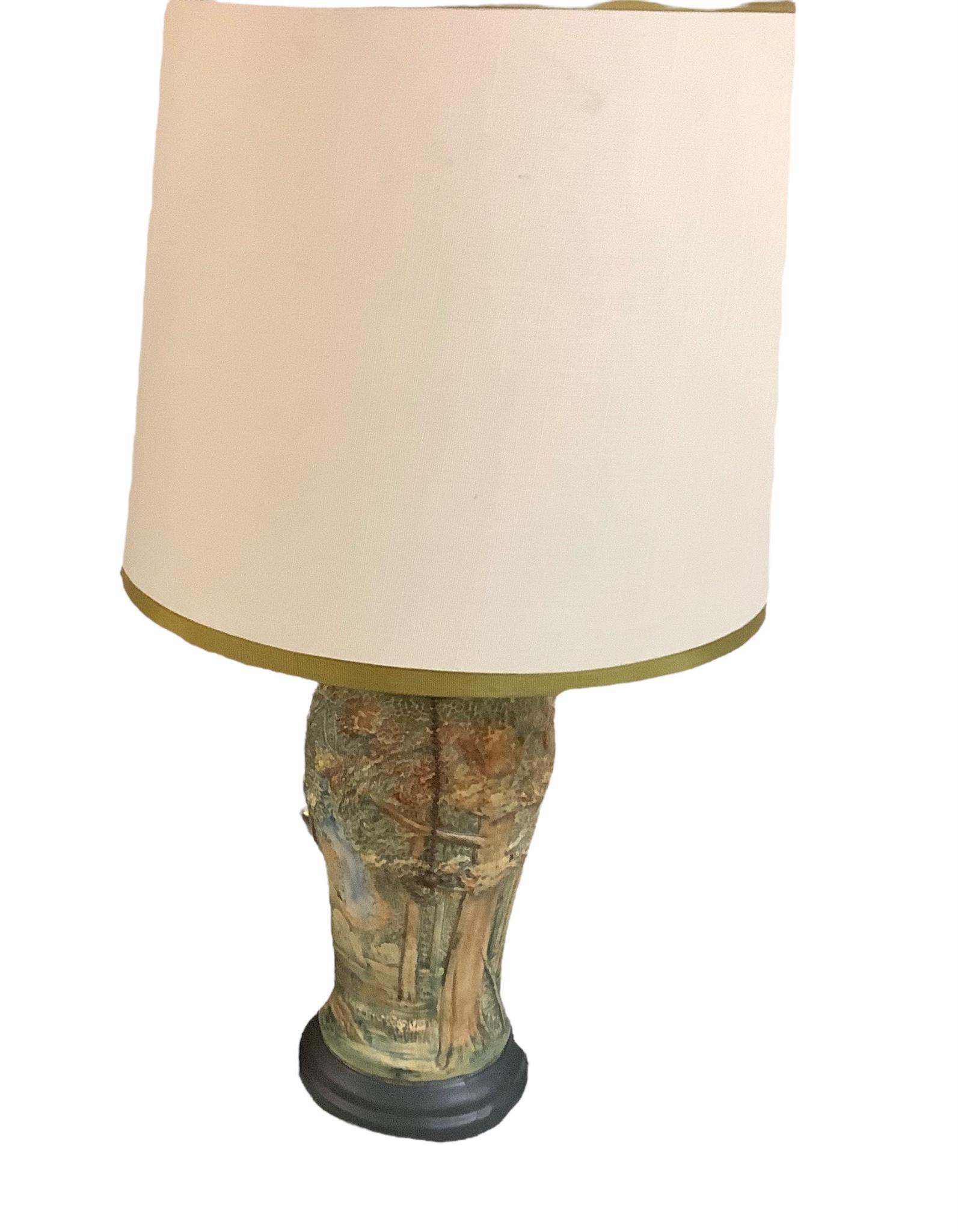 Weller Pottery, Forest 12" lamp.Chip on base. (1 of 4)