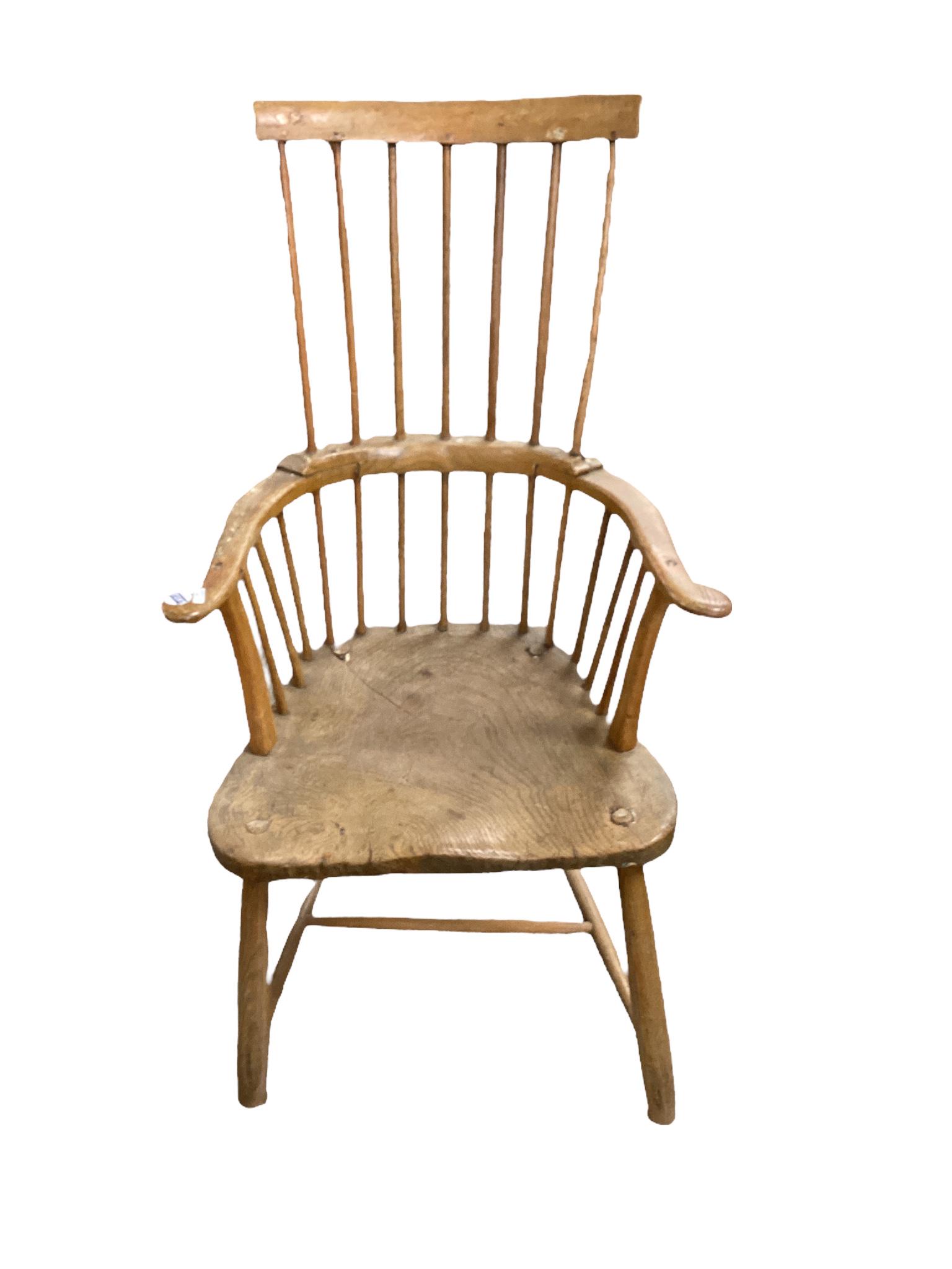 Windsor style chair, 39" tall.: Windsor style chair, 39" tall.