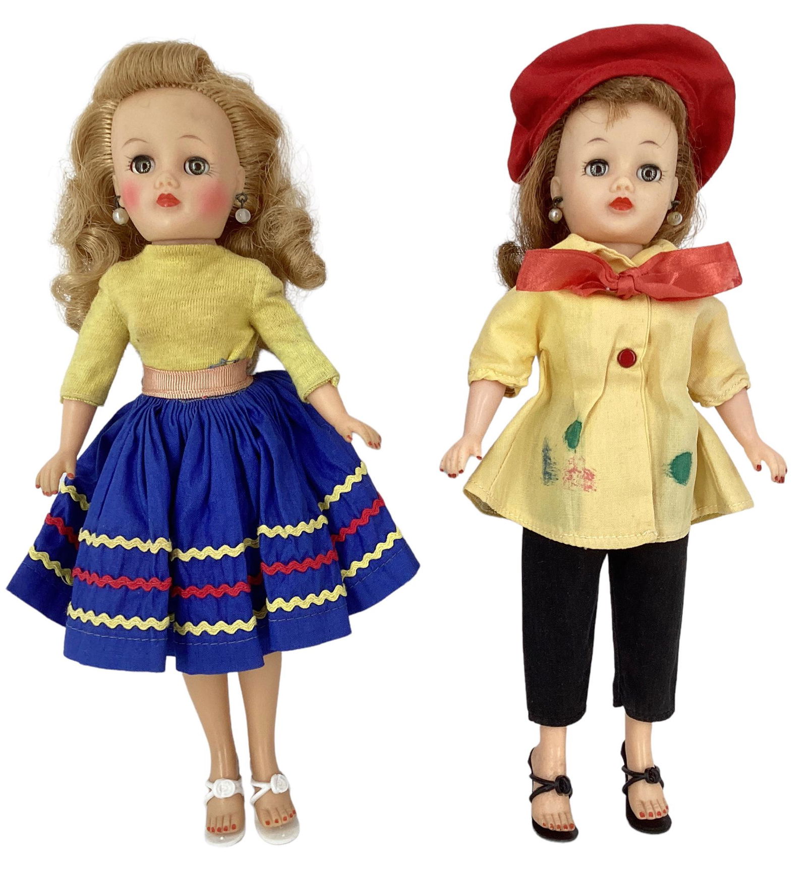 Pair of 10" Ideal Little Miss Revlon dolls including one in tagged yellow blouse and blue skirt (1 of 5)