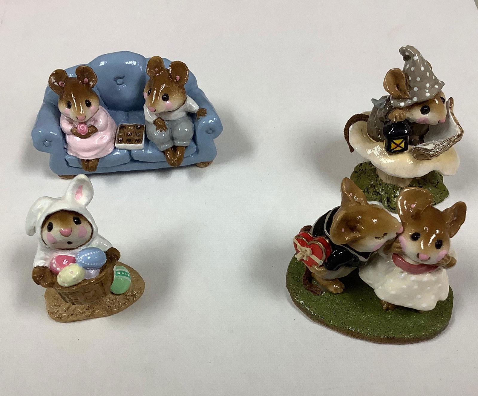 Wee Forest Folk, Easter Bunny Mouse with white suit, First Kiss, Elf Tales (tan). First Date. (1 of 1)