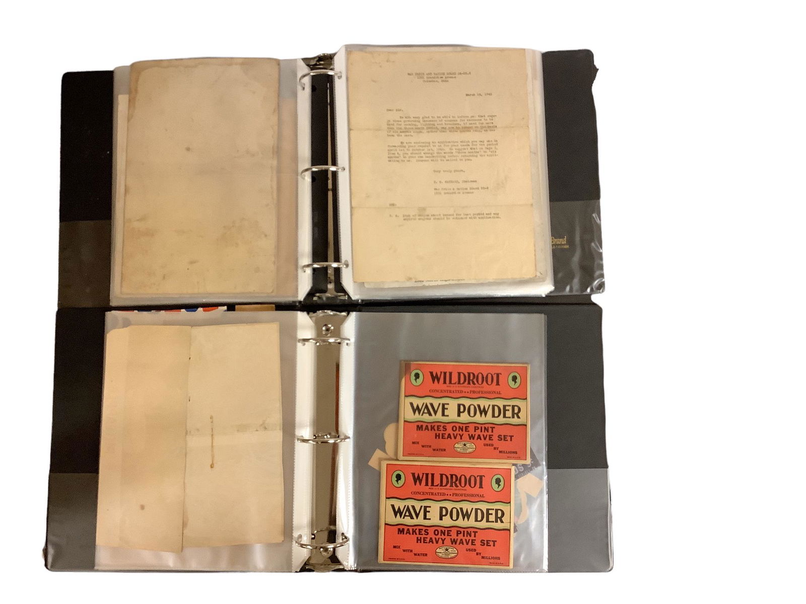 Lot of 2 notebooks full of vintage advertising ephemera. warranties, letters and pictures. (1 of 1)