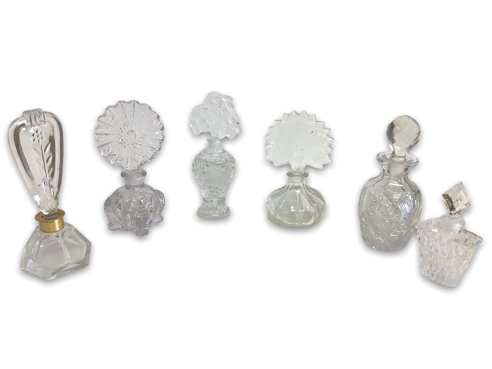 Vintage, 6 glass perfume bottles with stoppers (1 of 2)