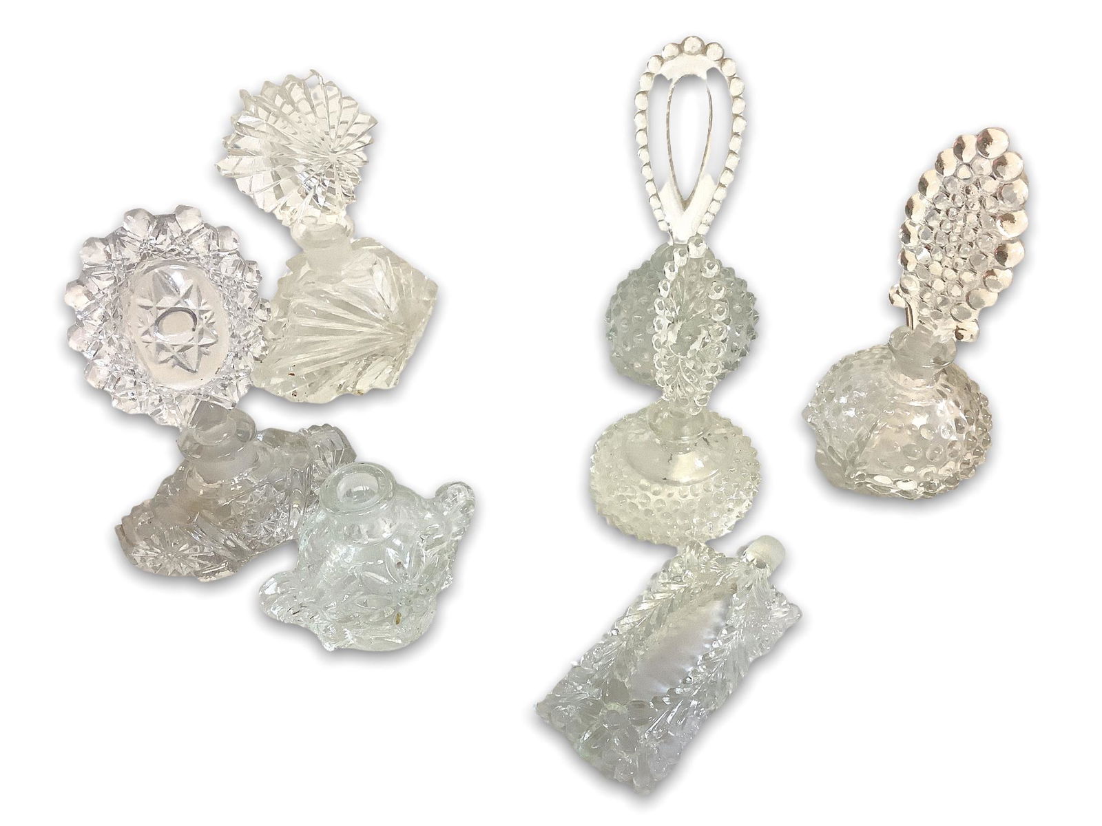 Vintage, 6 glass perfume bottles with stoppers (1 of 2)