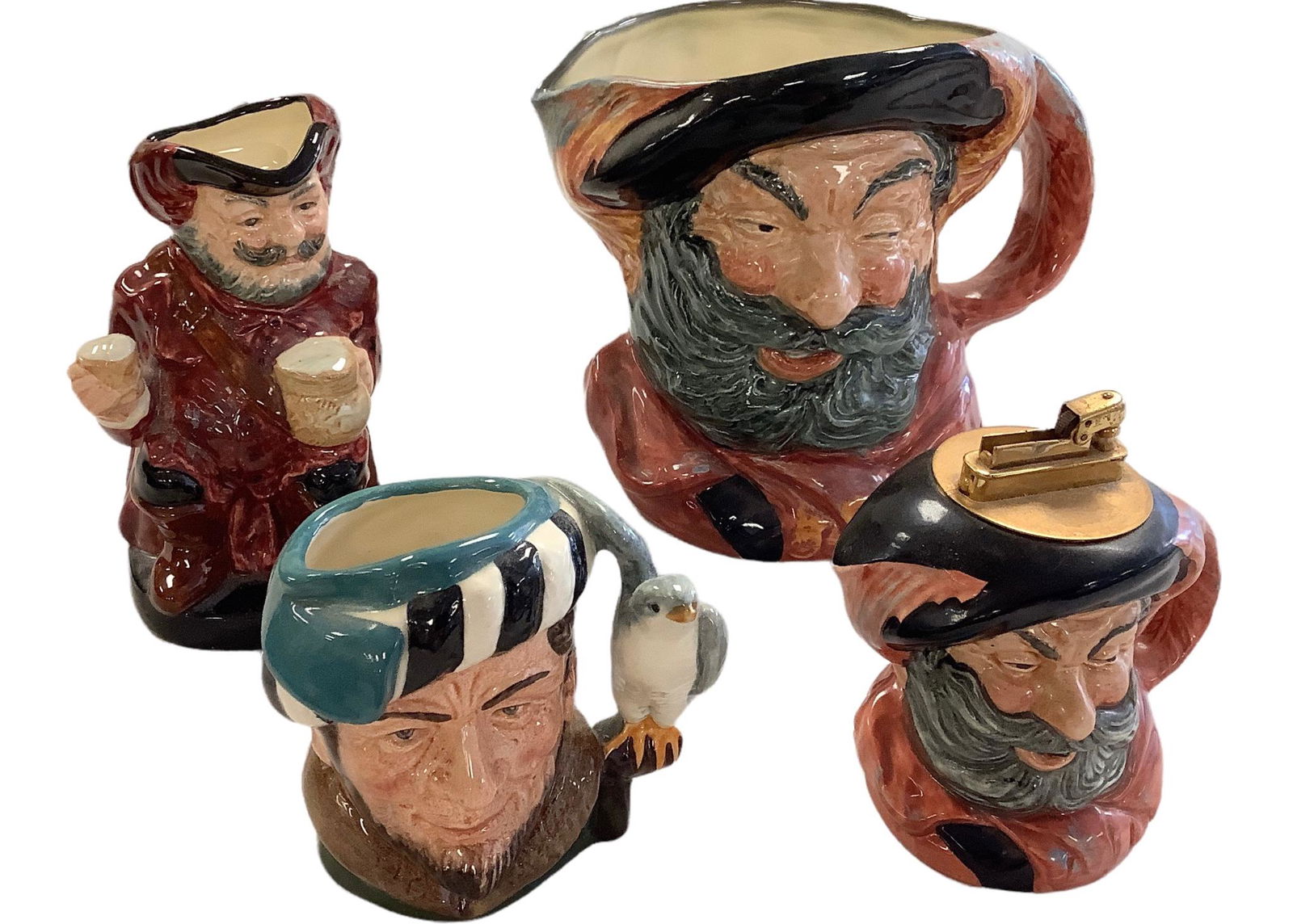 Lot of 4 Royal Doulton character jugs. "Sir John Falstaff" measures 6 1/2" tall - no chips or (1 of 4)