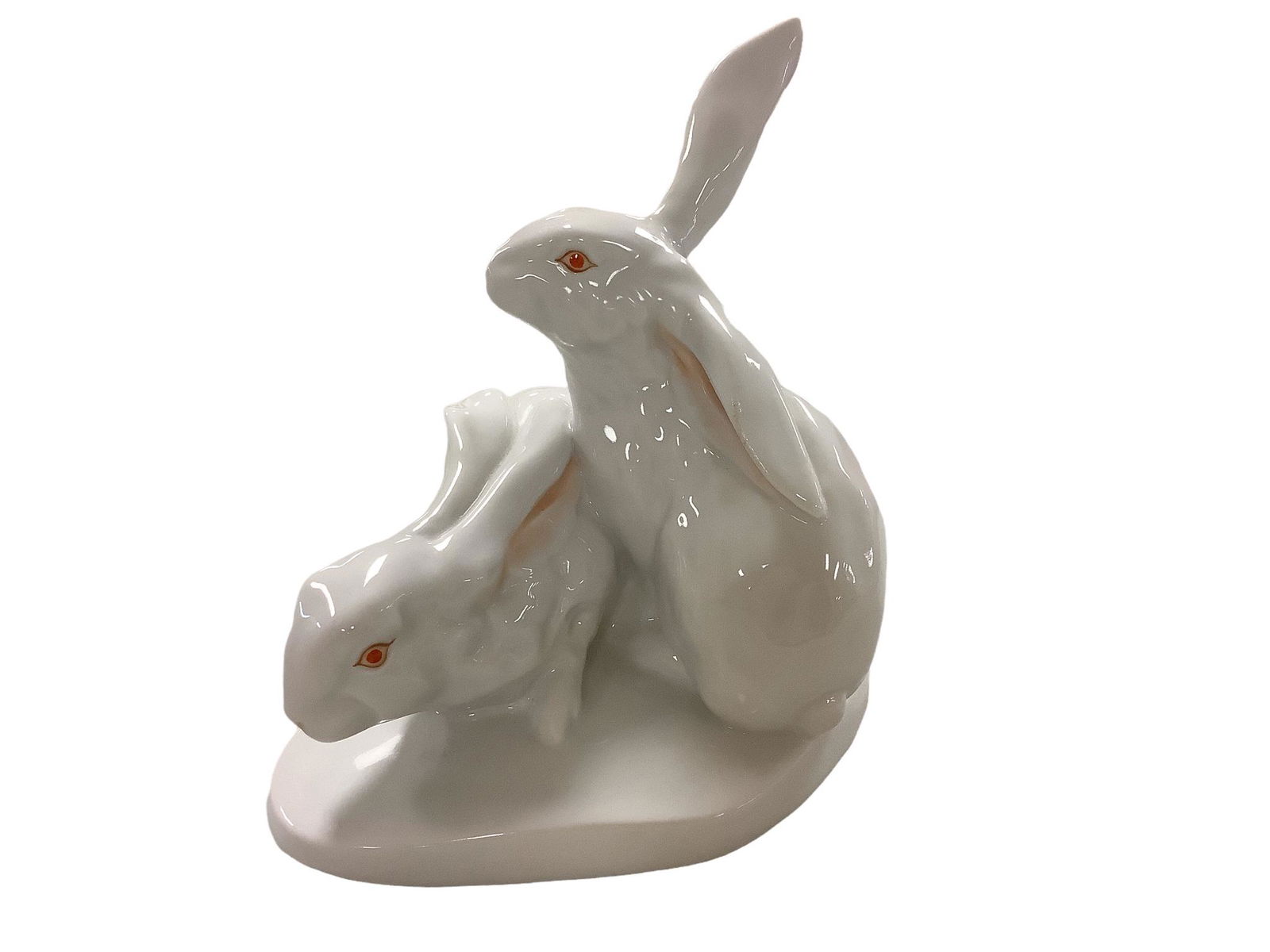 Herend porcelain #5332 large pair of white rabbits on base, 5.5"h. (1 of 2)