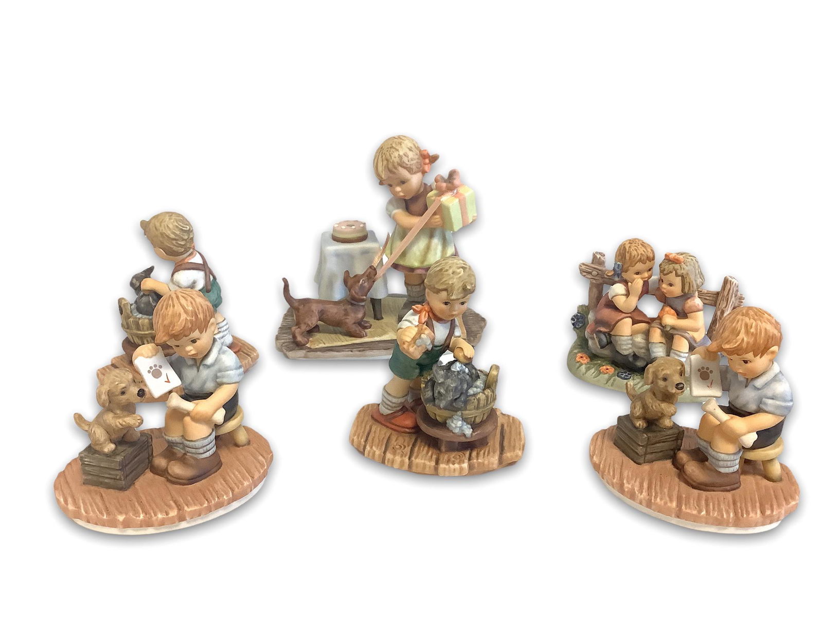 Lot of (6) Hummel figurines including sharing secrets, birthday cheer, (2) clean bill of health & (1 of 1)