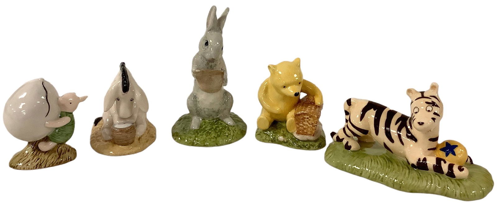 Lot of (5) Royal Doulton "The Winnie the Pooh" collection including Eeyore's birthday 3.25", Rabbit (1 of 2)