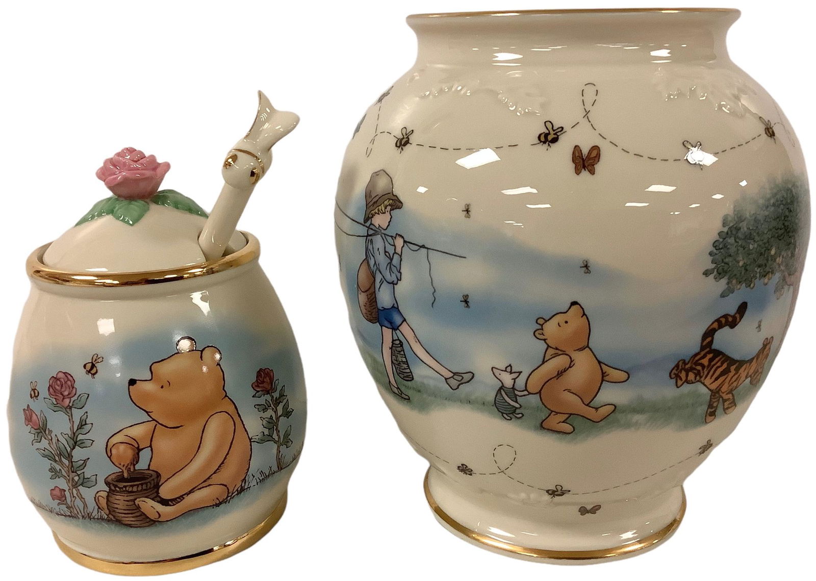 Lot of (2) Lenox "Winnie the Pooh" works including the honey pot vase 7" & the honey pot 6" both w/ (1 of 5)