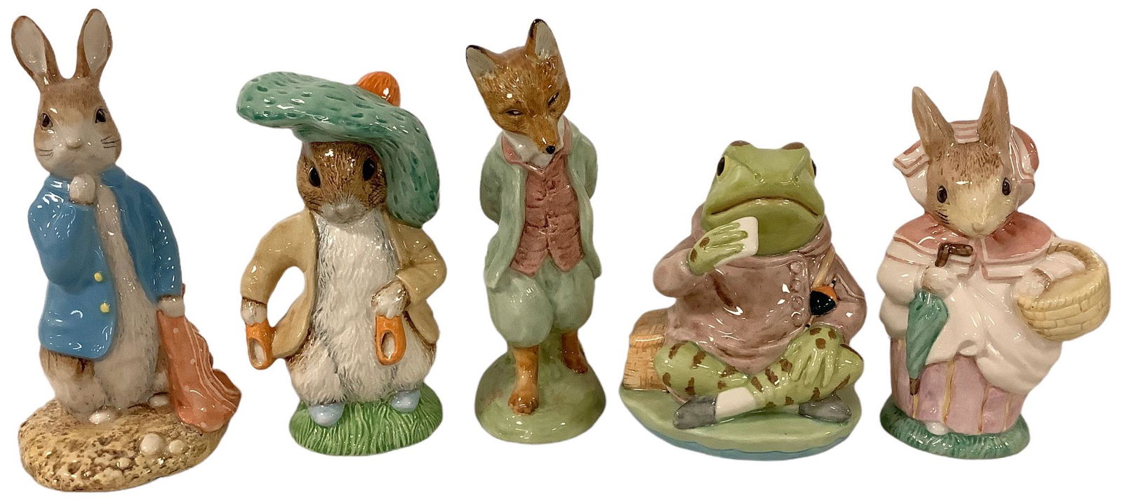 Lot of (5) Royal Albert Beatrix Potter Peter Rabbit figurines including Peter w/ red pocket (1 of 2)