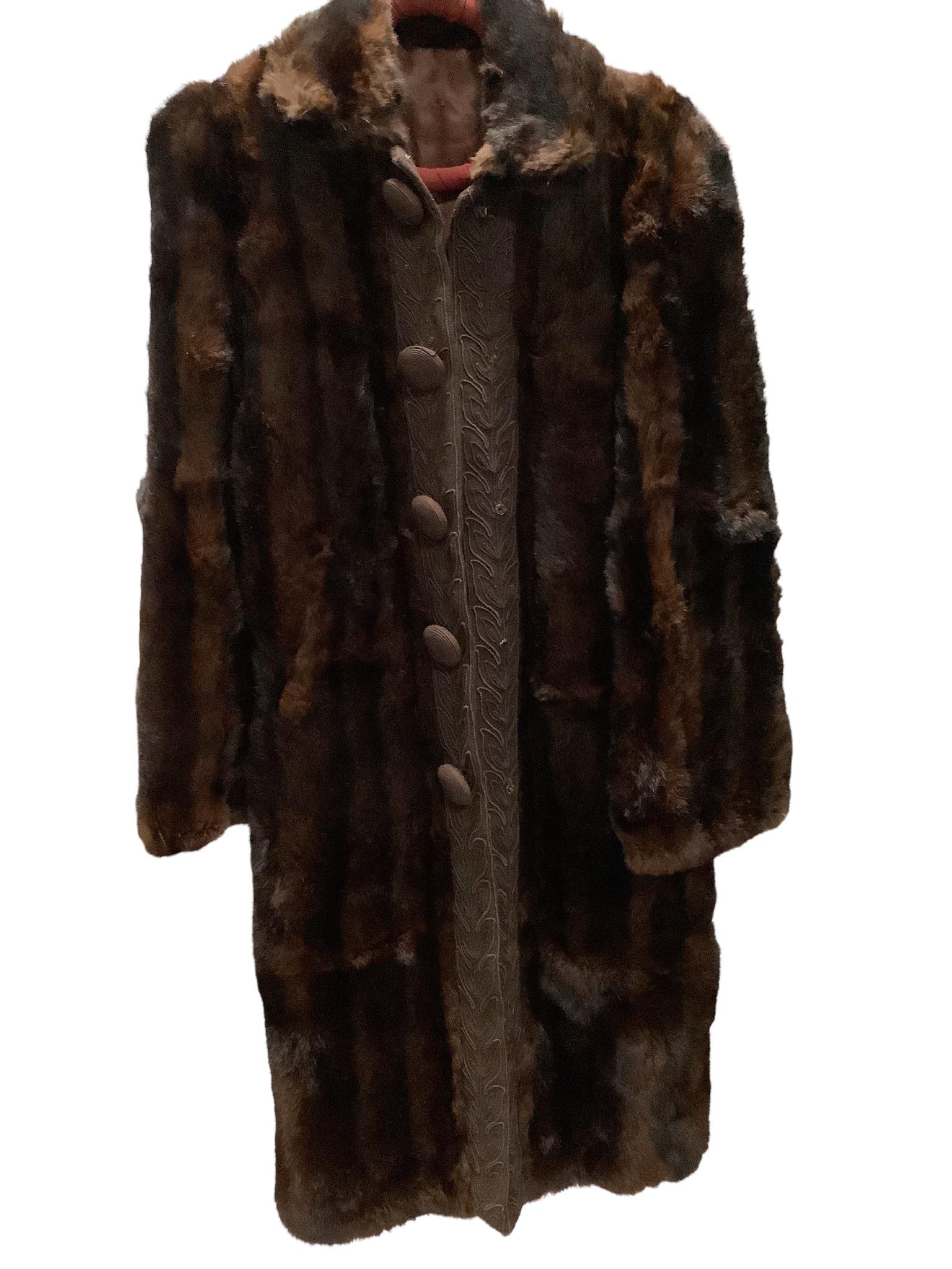 Vintage below the knee lined mink coat with large decorative cloth buttons and embroidered button (1 of 3)
