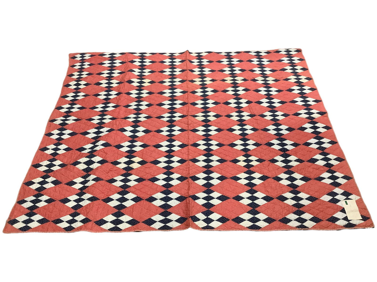 Nine-patch diamond quilt, per consignor quilt is approx 80 years old, features stars, flora and dots (1 of 3)