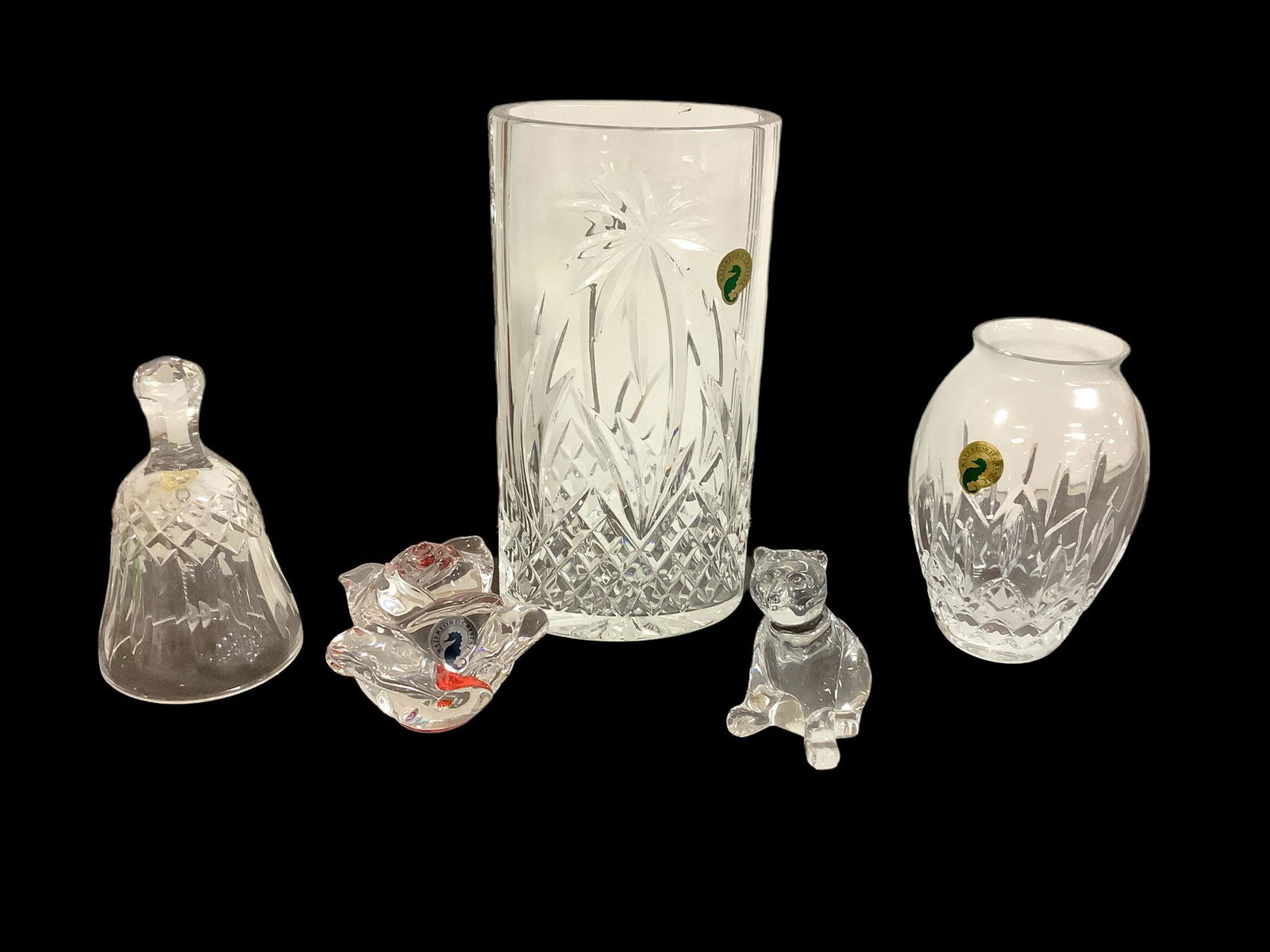 Lot of 5 Waterford crystal pieces including a lovely palm tree deign oval vase measuring 8” (1 of 1)