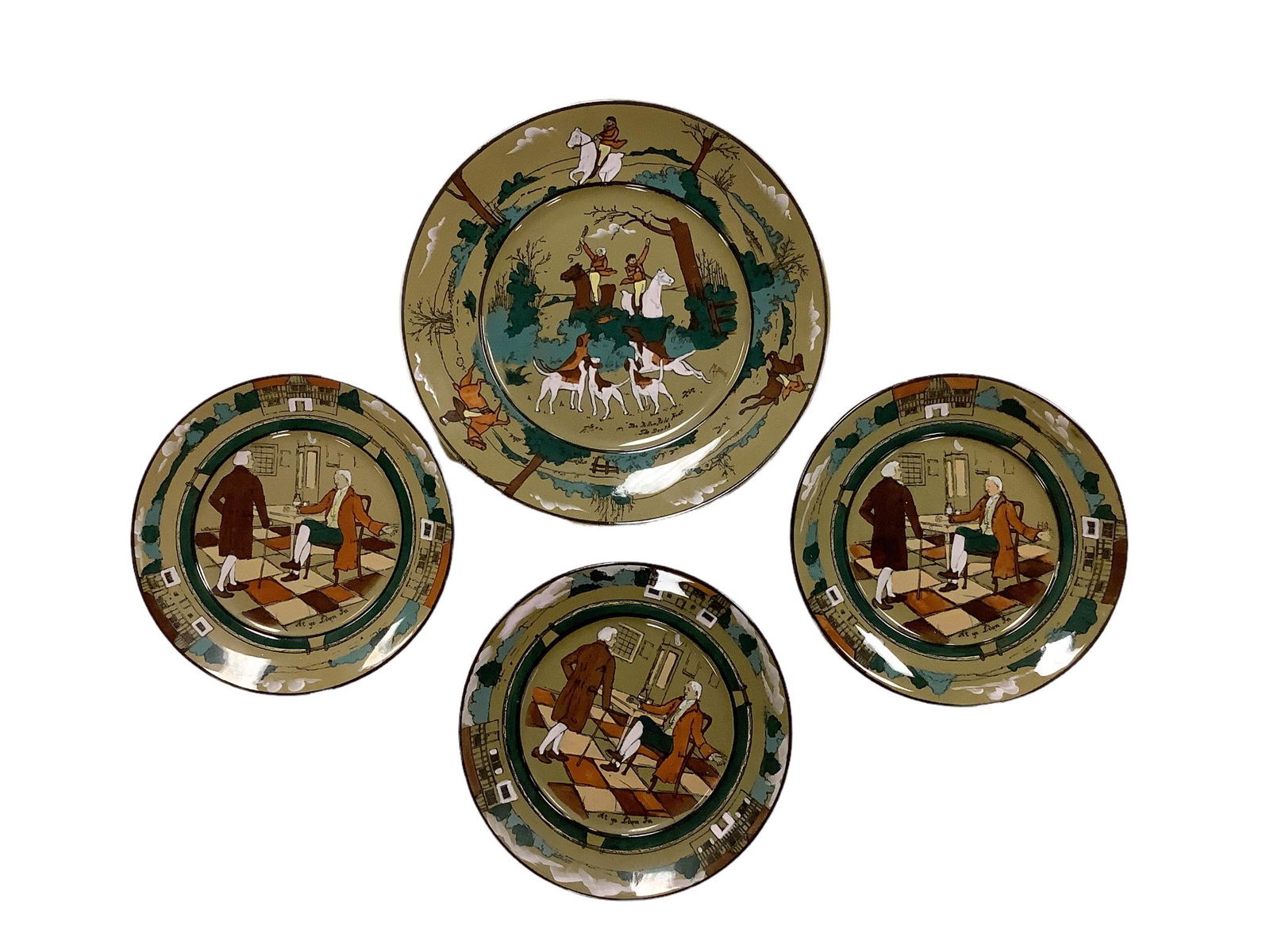 Lot of 4 pieces of antique Deldare Ware Buffalo Pottery including “The Fallow Field Hunt The (1 of 2)