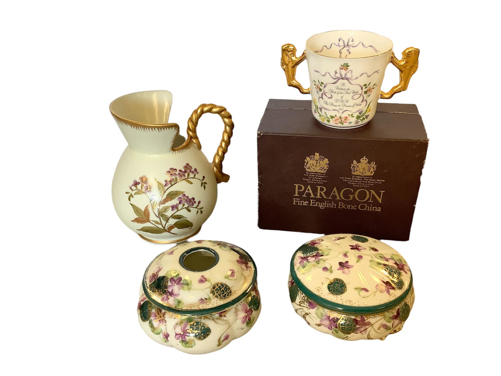 Lot including Paragon commemorative double handled cup for the birth of Prince William. violet & (1 of 2)