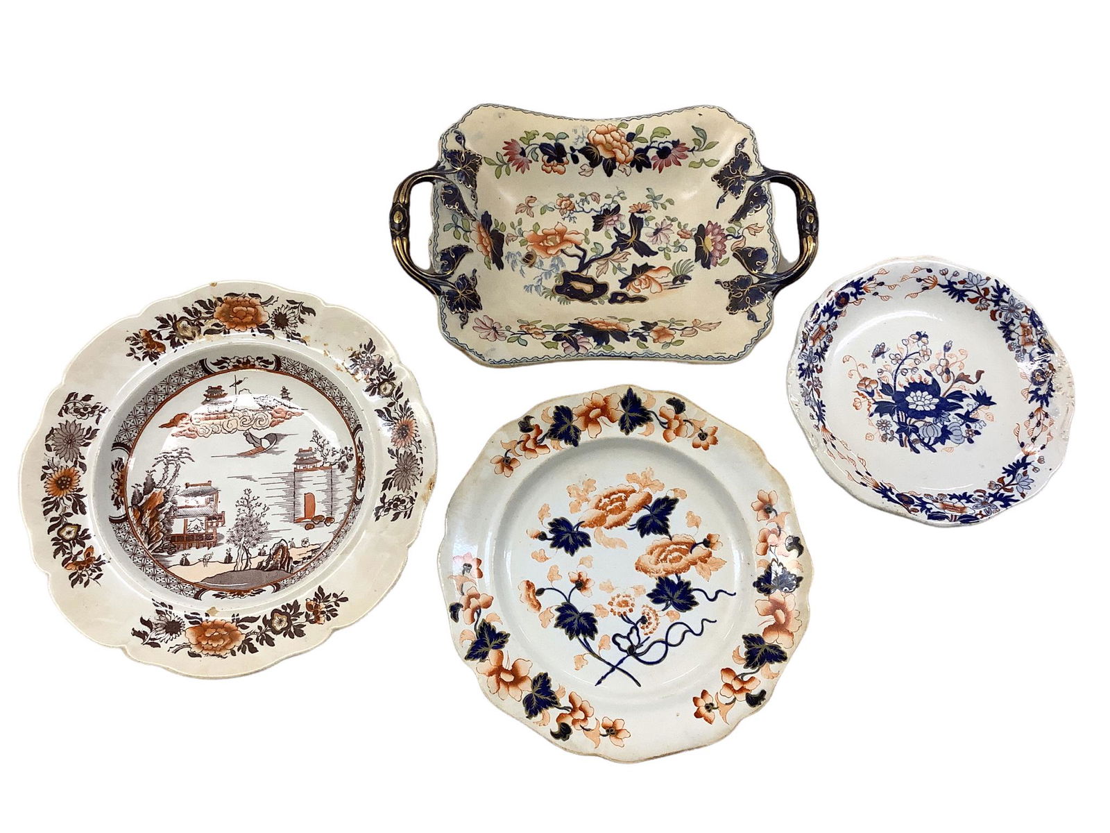 Lot of 4 dishes including a Mason’s Ironstone bowl measuring 10 3/8”, Copeland & Garret (1 of 2)